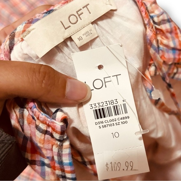 NWT LOFT Plaid Multicolored Strappy Button Midi Dress - Size 10 - Picture 7 of 7